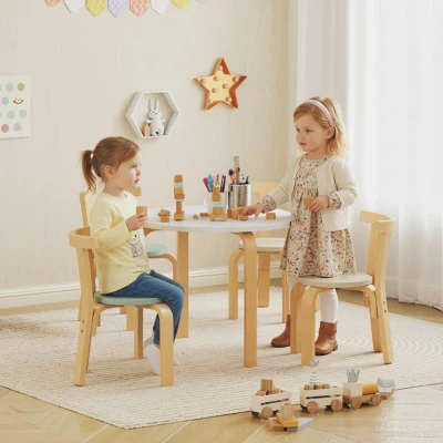 Qaba 5-Piece Wooden Kids Table and Chairs Set, Green, Ages 3-8