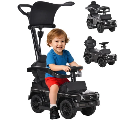 Aosom Mercedes-Benz G350 Licensed Push Car, 3-in-1 Toddler Sliding Car with Horn, Steering, Foot Rest, Seat Storage, Black