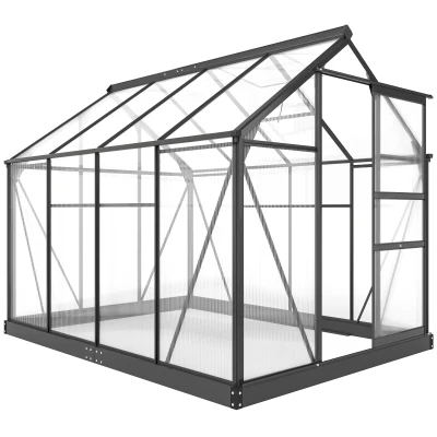 Outsunny Greenhouse Garden, Green House, Outdoor Greenhouse Kit, PC Board with Sliding Door, 6.2' x 8.3' x 6.6', Grey