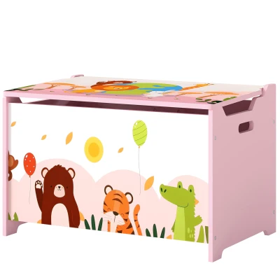 Qaba Kids Storage Chest with Lid, Toy Box Organizer with Safety Hinges for Playroom, Bedroom, Living Room, Pink