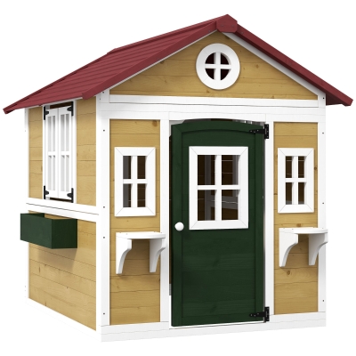Outsunny Wooden Playhouse for Kids, Outdoor, Beige
