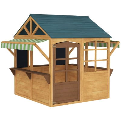 Qaba Wooden Kids Outdoor Playhouse with Windows & Snack Bars
