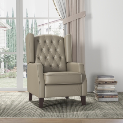 HOMCOM Faux Leather Accent Chair with Thick Padding for Living Room, Bedroom, Home Office, Khaki