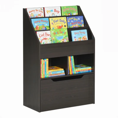 HOMCOM Kids Bookcase Multi-Shelf Rack Organizer with Storage Drawer for Books for Reading Nook, Classroom, Bedroom, Playroom, Brown