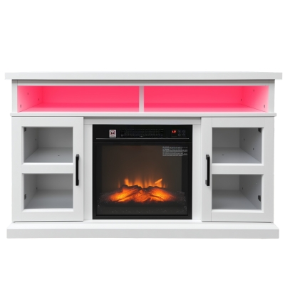 HOMCOM 48" Fireplace TV Stand for TVs Up to 55 Inches, Media Entertainment Center with 3D Flame, Adjustable Shelves, White