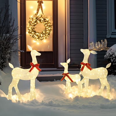 Outsunny 3 Piece Lighted Christmas Reindeer Family, 55" Light Up Deer, Outdoor Holiday Decor with LED Lights, Stakes, Zip Ties