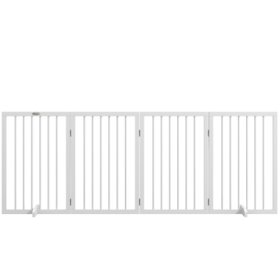 PawHut Free Standing Pet Gate, Foldable Dog Gates with 2 Support Feet, 4 Panels for Doorway Stairs, White