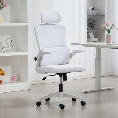 Vinsetto High Back Office Chair, Mesh Computer Chair with Rotatable Headrest, Lumbar Back Support, Adjustable Height, Cream White