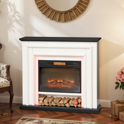 HOMCOM 41 Inch Electric Fireplace with Mantel, 1400W Fireplace Heater with Adjustable 3D Flame Effect, Black and White