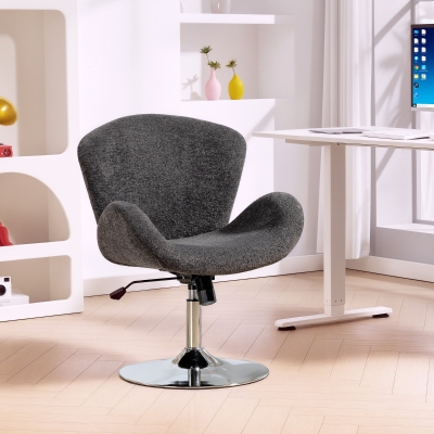 HOMCOM Swivel Office Chair, Velvet Desk Chair with Wide Bucket Seat, Butterfly Back, Tilt Function and Round Base, Dark Grey