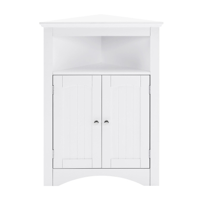 Bathroom Corner Storage Cabinet with Doors and Adjustable Shelves, White