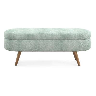 Oval Storage Ottoman Bench with Foam Cushion and Sturdy Rubberwood Legs, Cyan