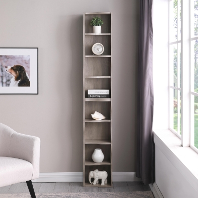 8-Tier Adjustable Slim Bookshelf with Adjustable Shelves, Gray