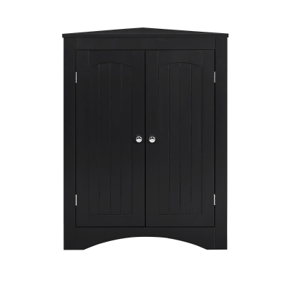 Bathroom Corner Storage Cabinet with Doors, Black