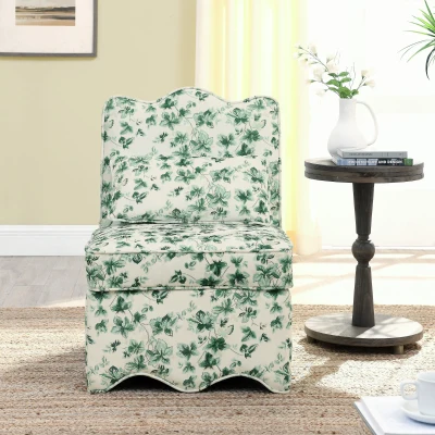 Flannel Single Dining Chair with Floral Pattern, Green
