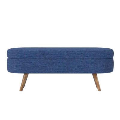 Oval Storage Ottoman Bench with Foam Cushion and Sturdy Rubberwood Legs, Blue