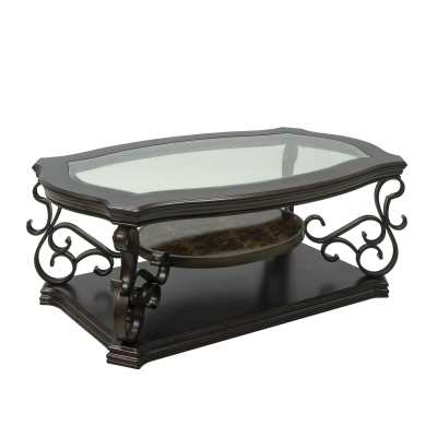 Cocktail Table with Tempered Beveled Glass Top, Brown