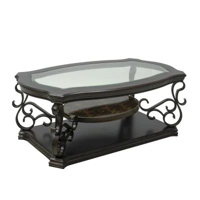 Cocktail Table with Tempered Beveled Glass Top, Brown