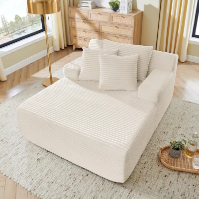 Modern Single Lazy Sofa Lounge Chair with High-Density Foam Fill, Beige