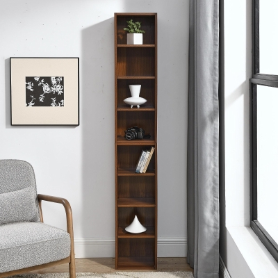 8-Tier Slim Media Tower Rack with Adjustable Shelves, Walnut
