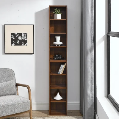 8-Tier Slim Media Tower Rack with Adjustable Shelves, Walnut