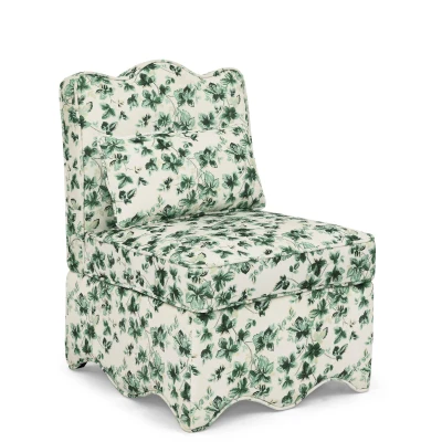 Flannel Single Dining Chair with Floral Pattern, Green