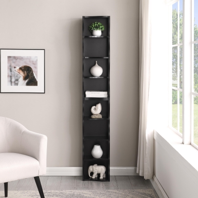 8-Tier Adjustable Slim Bookcase with Wavy Edge Design, Black