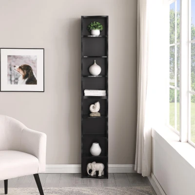 8-Tier Adjustable Slim Bookcase with Wavy Edge Design, Black