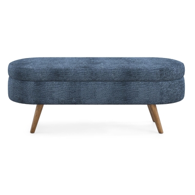 Oval Storage Ottoman Bench with Foam Cushion and Sturdy Rubberwood Legs, Dark Blue