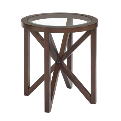 Modern Round Glass Coffee Table with Tempered Glass Top, Cherry