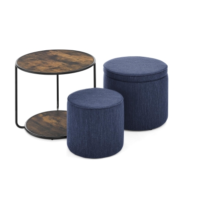 Ottoman Convertible Multi-Function Ottoman Table with Hidden Storage, Dark Blue