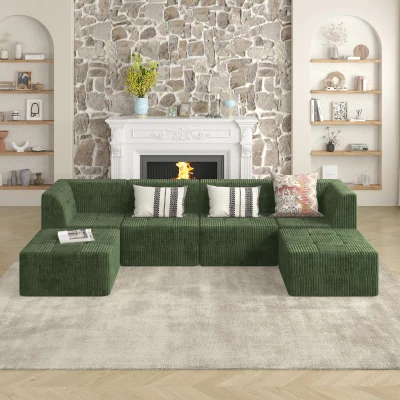 Compressed Corner Sectional Sofa with Plush Foam-Filled Seats, Green
