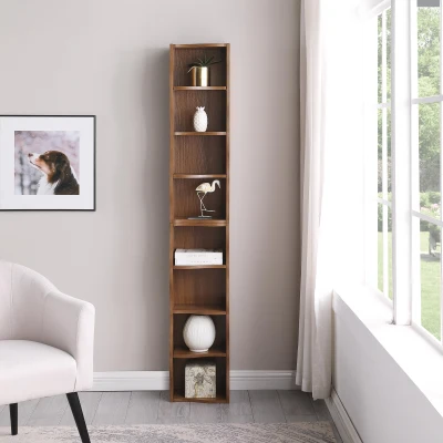 8-Tier Adjustable Slim Bookshelf with Adjustable Shelves, Walnut