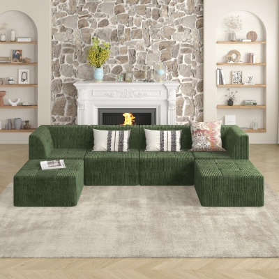Single-Seat Compressed Sectional Sofa with Reversible Modular Design, Green