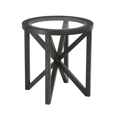 Modern Round Glass Coffee Table with Tempered Glass Top, Black