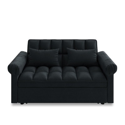 Flannel Loveseat Sofa Bed with Adjustable Back, Black