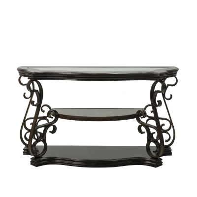 Stylish Sofa Table with Beveled Glass Top, Brown