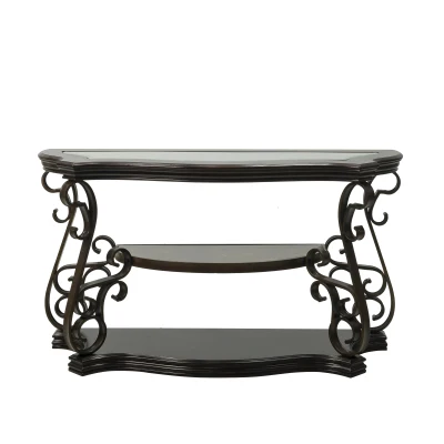 Stylish Sofa Table with Beveled Glass Top, Brown