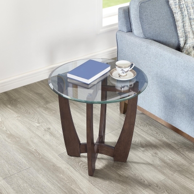 23.5" Round Tempered Coffee Table with Scratch-Resistant Glass Top, Cherry