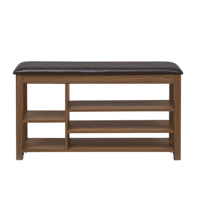 Height-Adjustable Long Shoe Bench with Lift-Up Concealed Storage, Brown