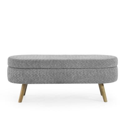 Oval Storage Ottoman Bench with Foam Cushion and Sturdy Rubberwood Legs, Grey