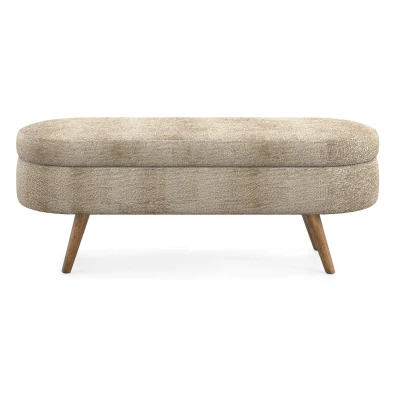 Oval Storage Ottoman Bench with Foam Cushion and Sturdy Rubberwood Legs, Brown