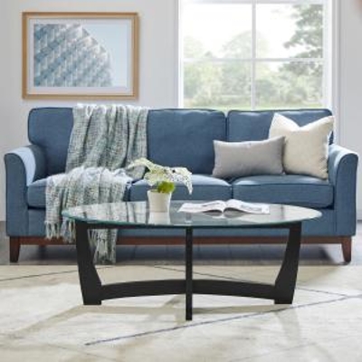 48" Oval Tempered Glass Coffee Table, Black