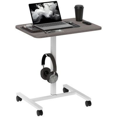 HOMCOM Height Adjustable Standing Desk, Pneumatic Sit Stand Desk with Wheels and Headphone Hook for Home Office, Grey