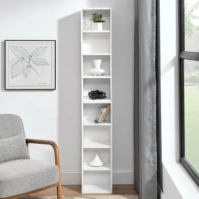8-Tier Slim Media Tower Rack with Adjustable Shelves, White