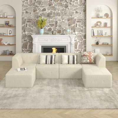 Single-Seat Compressed Sectional Sofa with Reversible Modular Design, White
