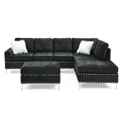 3-Seater Sectional Sofa with Reversible Chaise, Black