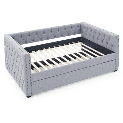 Upholstered Tufted Daybed with Button-Tufted Square Arms, Grey