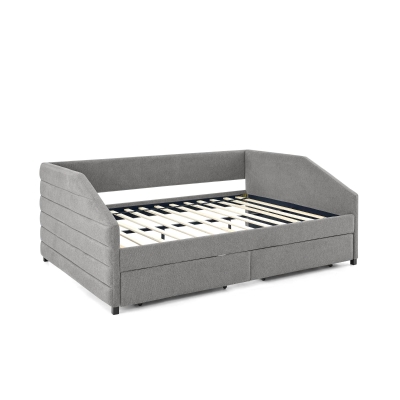 Queen Size Upholstered Daybed with Pull-Out Trundle and Storage Drawers, Grey