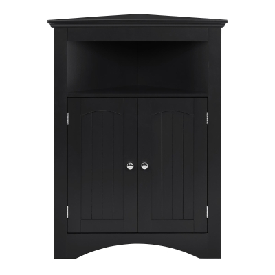 Bathroom Corner Storage Cabinet with Double Doors, Black